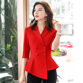 XZ-1907-JR春夏新款时尚白领OL不对称双排扣职业套装