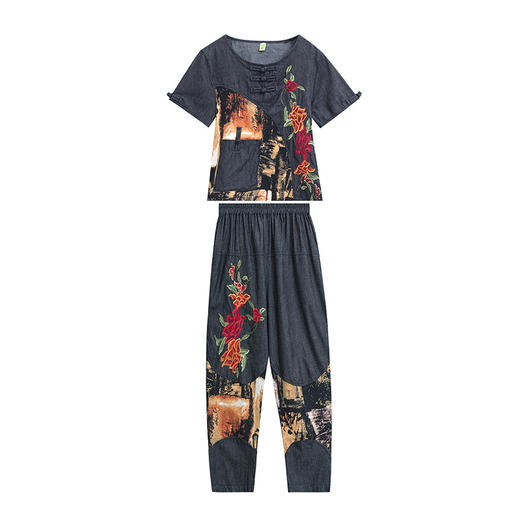 YSY-2212夏季新款大码民族风棉麻裤套装 商品图4