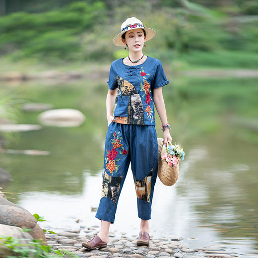 YSY-2212夏季新款大码民族风棉麻裤套装 商品图2