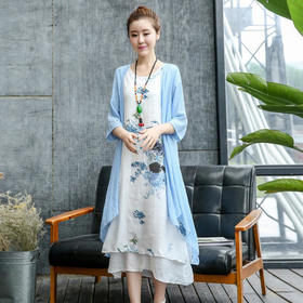 CQ-HYSD10印花宽松棉麻连衣裙套装