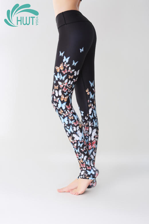 《惊爆618 不退不换》HWT彩色蝴蝶九分小脚裤运动裤瑜伽裤黑花蝴蝶 商品图1