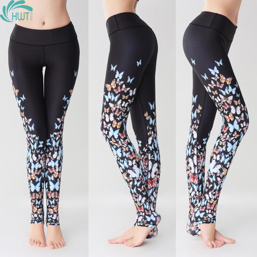《惊爆618 不退不换》HWT彩色蝴蝶九分小脚裤运动裤瑜伽裤黑花蝴蝶 商品图0