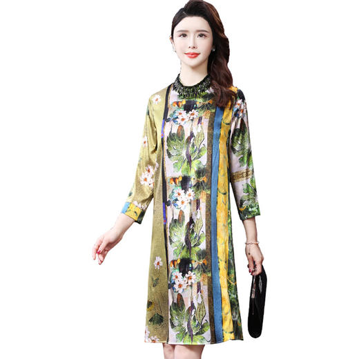 WXY-9107春夏新款流行复古中式印花宽松真丝裙 商品图2