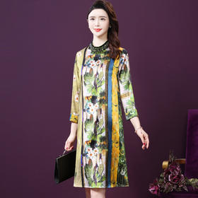 WXY-9107春夏新款流行复古中式印花宽松真丝裙