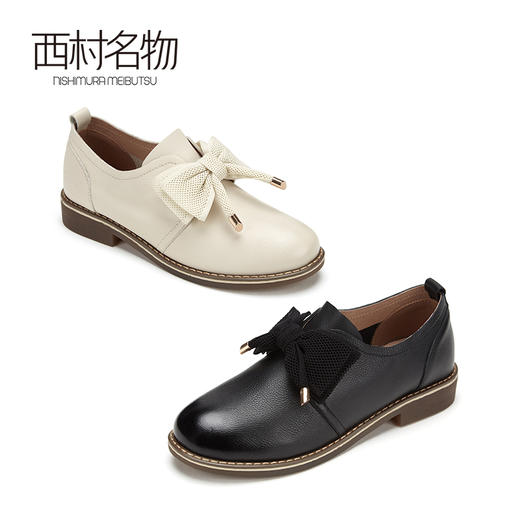 西村名物牛皮平底蝴蝶结低跟奶奶鞋女2020春季新款女士英伦小皮鞋T20AM16351 商品图4