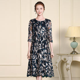 YSZE-CL8365新款中年女士洋气网纱刺绣裙子