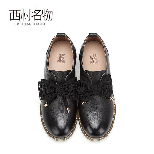 西村名物牛皮平底蝴蝶结低跟奶奶鞋女2020春季新款女士英伦小皮鞋T20AM16351 商品图3