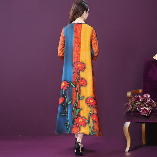 WXY-9169春夏新款圆领七分袖桑蚕丝海边度假大摆裙 商品图1