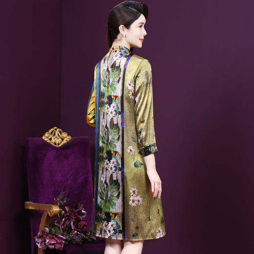 WXY-9107春夏新款流行复古中式印花宽松真丝裙 商品图1