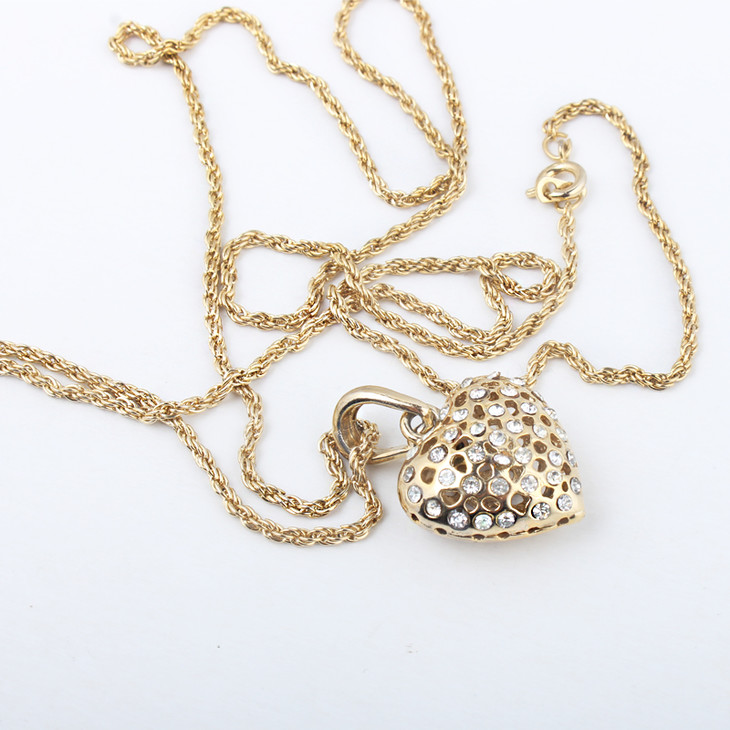 vintage孤品项链长款立体桃心满钻镶嵌吊坠