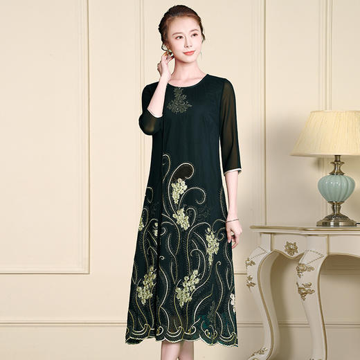 JSS-新款夏宽松大码七分袖打底长款过膝妈妈长裙 商品图0