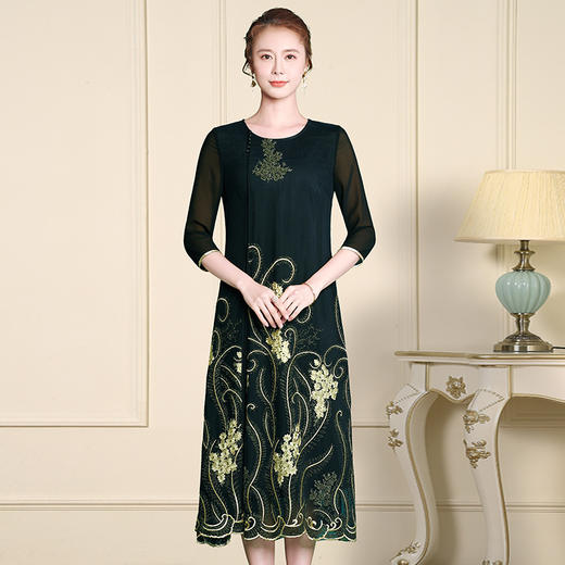 JSS-新款夏宽松大码七分袖打底长款过膝妈妈长裙 商品图1