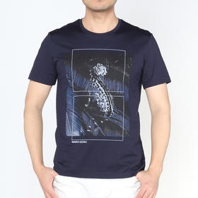 Marco Azzali 藏青色丛林豹子印花圆领短袖T恤 T5221100