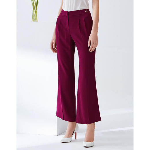 EITIE爱特爱女装春款时尚减龄通勤显瘦高腰微喇阔腿长裤女6105820 商品图2