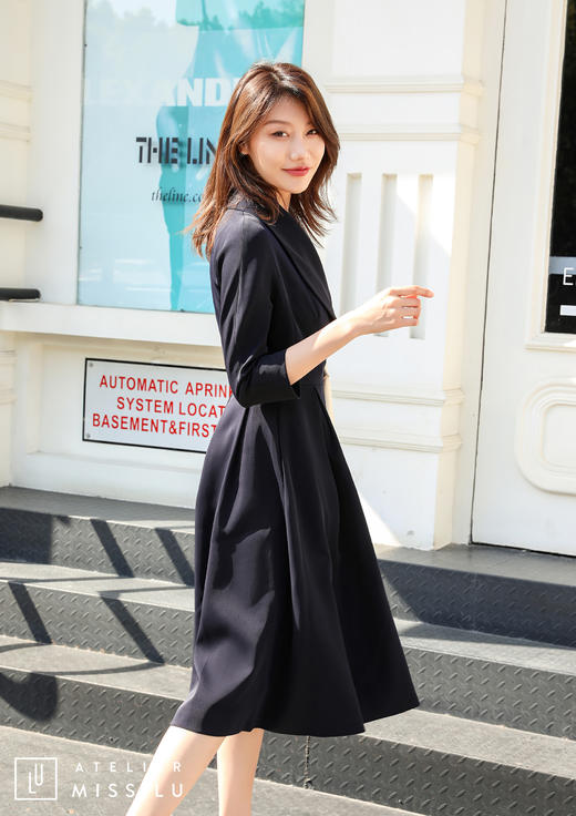 AtelierMissLu /Victoria-优雅藏青色系带翻领外套 商品图9