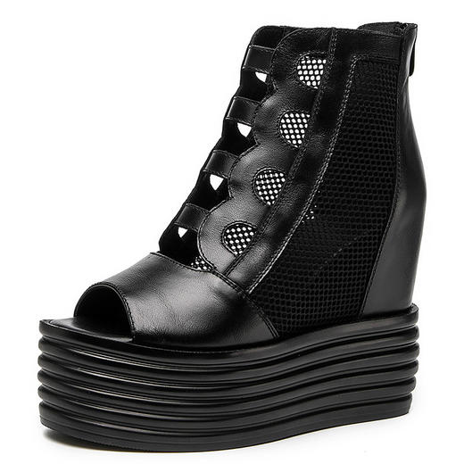 YM-9982春夏新款厚底高帮真皮网纱凉靴 商品图4