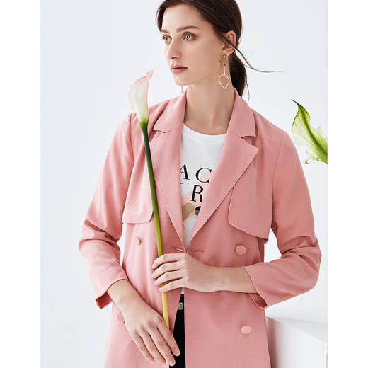 EITIE爱特爱女装春款时尚气质英伦风纯色薄款风衣外套女长款6104807 商品图2