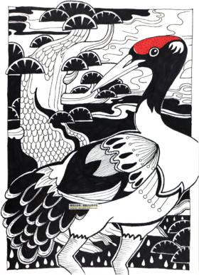 《线描丹顶鹤》【自动发货：下单后，点击手机短信中收到的链接，即可获取文件下载的链接；如有任何问题，可添加客服微信hm33268获得帮助】