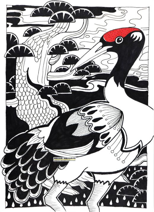 《线描丹顶鹤》【自动发货：下单后，点击手机短信中收到的链接，即可获取文件下载的链接；如有任何问题，可添加客服微信hm33268获得帮助】 商品图0