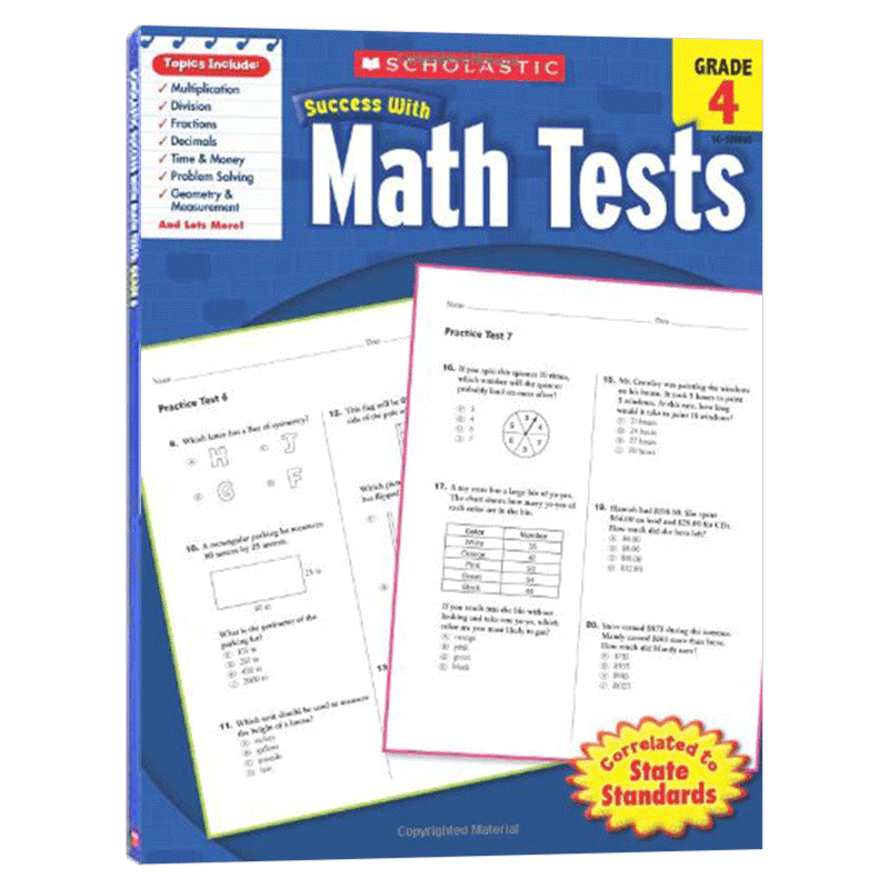美国小学四年级数学测试题学乐英语教材英文原版scholastic Success With Math Tests 4 学乐成功系列小学生家庭练习册英文版
