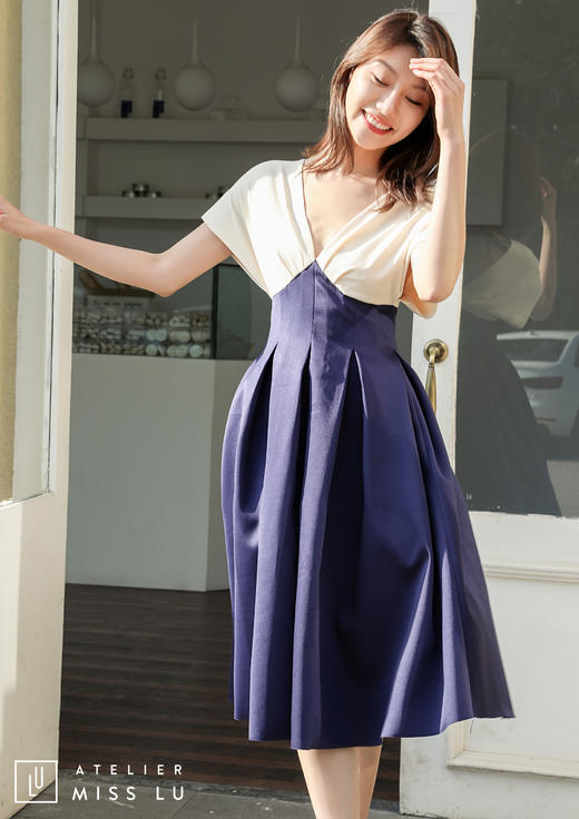 AtelierMissLu /Serena-典雅蓝白拼色公主裙 商品图12