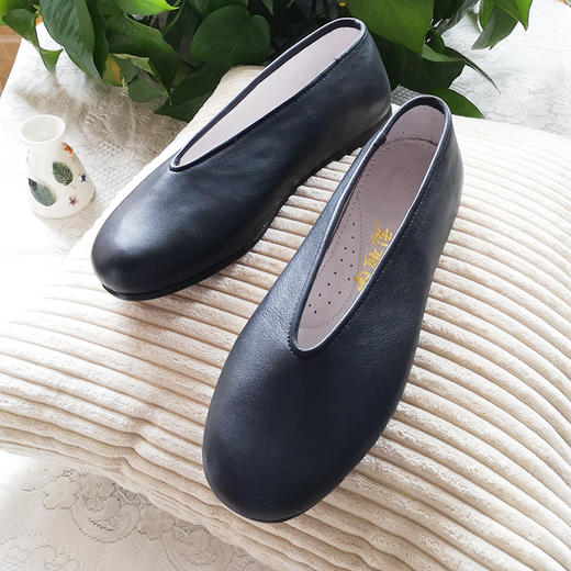 内联升男鞋手工单鞋皮底春秋单鞋牛皮缝制皮底小元口皮便鞋7115 商品图1