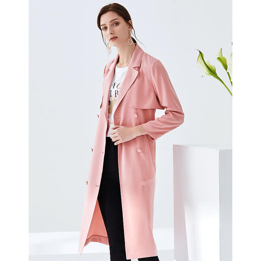 EITIE爱特爱女装春款时尚气质英伦风纯色薄款风衣外套女长款6104807 商品图5