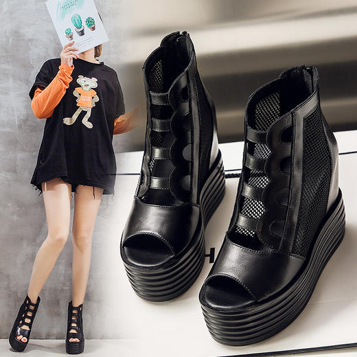 YM-9982春夏新款厚底高帮真皮网纱凉靴 商品图1