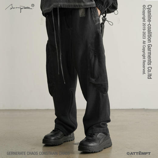 ATTEMPT 19AW-PNT12 脏染立体口袋PMU裤腿拉链针织长裤 商品图0