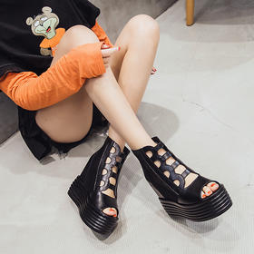 YM-9982春夏新款厚底高帮真皮网纱凉靴