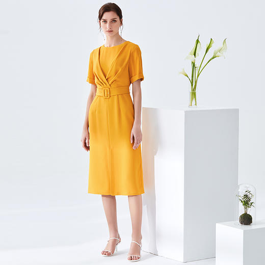 EITIE爱特爱女装春款时尚通勤V领收腰显瘦纯色连衣裙女中长款6107826 商品图1
