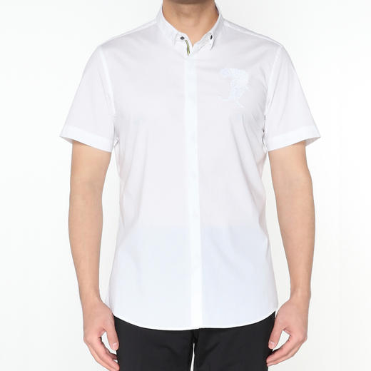 Marco Azzali 白色豹头刺绣小方领短袖衬衫 C5233300 商品图0