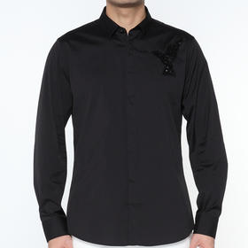 Marco Azzali 黑色蜂鸟绣花珠片绣长袖衬衫 C5210200