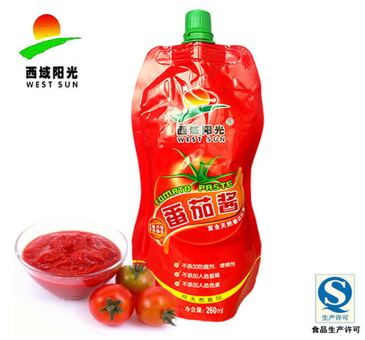 酒泉金塔特产 优质番茄酱 阳光番茄为原料 炒菜蘸薯条  不添加防腐剂增稠剂 人造香精色素  260ML*3袋包邮 商品图1