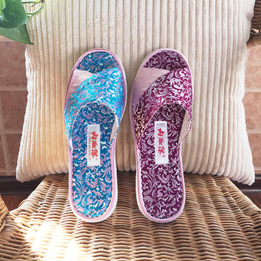 内联升女鞋手工单鞋千层底室内拖鞋透气舒适拼色织锦拖鞋2035C 商品图2