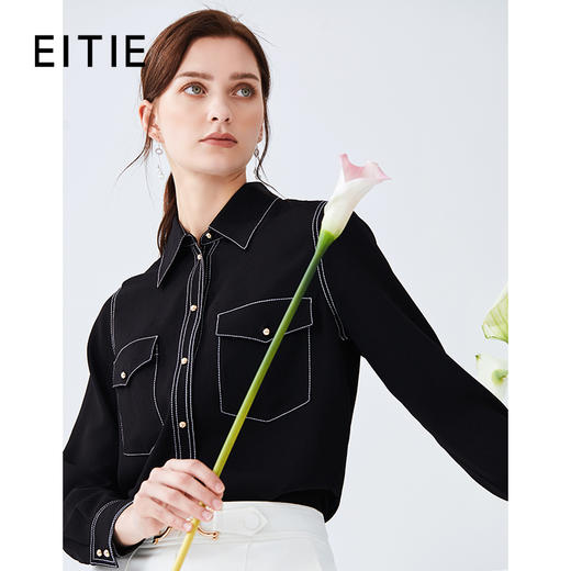 EITIE爱特爱女装春款职业通勤明线装饰显瘦纯色衬衫女上衣6109815 商品图0