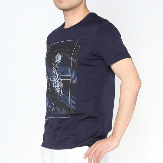 Marco Azzali 藏青色丛林豹子印花圆领短袖T恤 T5221100 商品图1