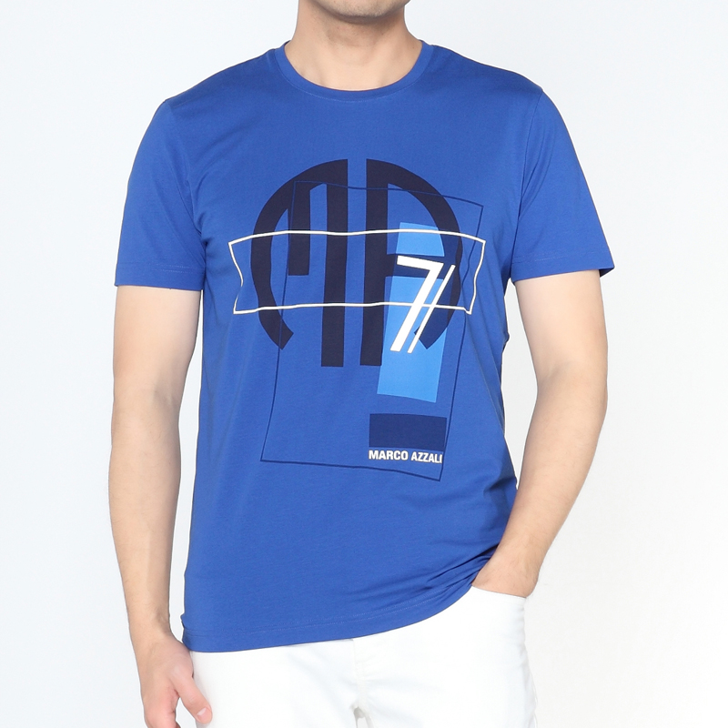 Marco Azzali 亮蓝色印花圆领短袖T恤 T5220600