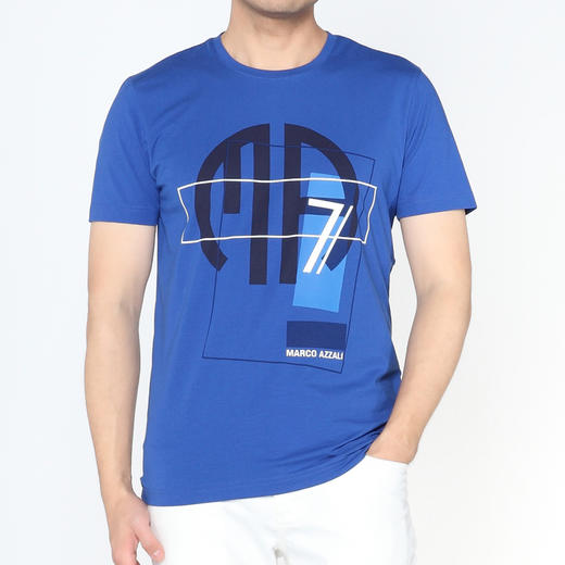 Marco Azzali 亮蓝色印花圆领短袖T恤 T5220600 商品图0