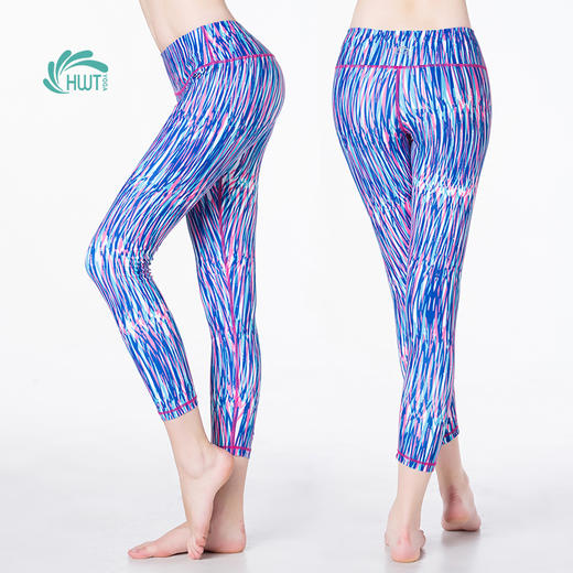 《惊爆618不退换》HWT八分小脚裤瑜伽裤跑步裤彩色线条 商品图1