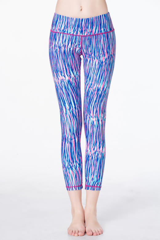 《惊爆618不退换》HWT八分小脚裤瑜伽裤跑步裤彩色线条 商品图2