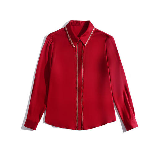 衬衫女长袖2020春装新款红色衬衣绣花上衣女ht1099