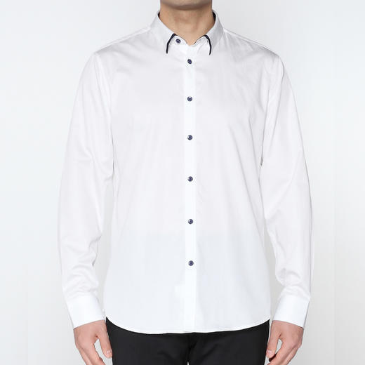 Marco Azzali 白色领尖异色拼接长袖衬衫 C5206300 商品图0