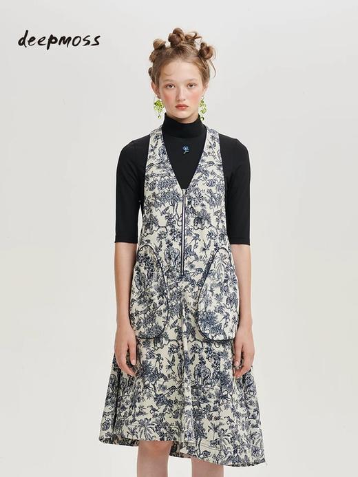 deepmoss2020春夏新款丛林碎花图案拉链提花挂脖连衣裙 dm20ssDS10AB 商品图1