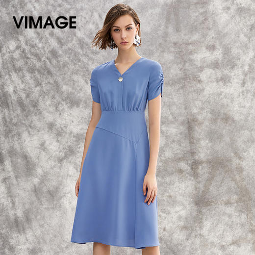 VIMAGE纬漫纪女装夏季时尚修身高腰法式连衣裙V1307962 商品图0