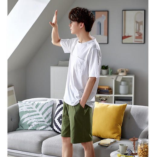 可人儿夏季睡衣男士纯棉短袖薄款韩版运动宽松大码短裤家居服套装 商品图2
