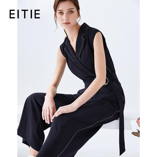 EITIE爱特爱夏季新款时尚通勤百搭翻领无袖收腰连体裤长裤女5907629 商品图0