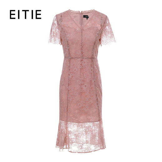 EITIE爱特爱夏季新款时尚镂空蕾丝V领通勤收腰显瘦连衣裙女5907654 商品图5