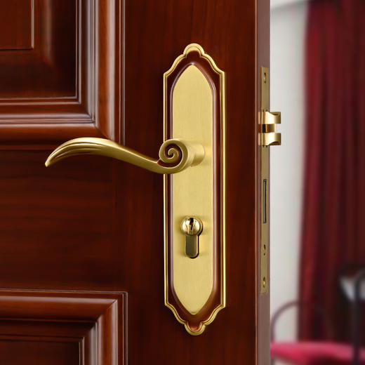 全铜室内卧室黑色房间实木门锁美式现代房门锁家用门把手纯铜静音