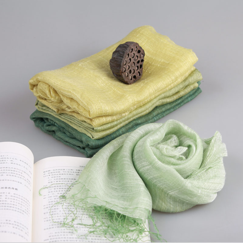 竹染丝巾——真丝竹节棉